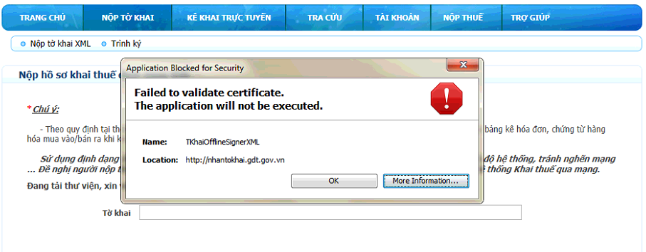 Khắc phục lỗi Failed to validate certificate. The application will not be executed